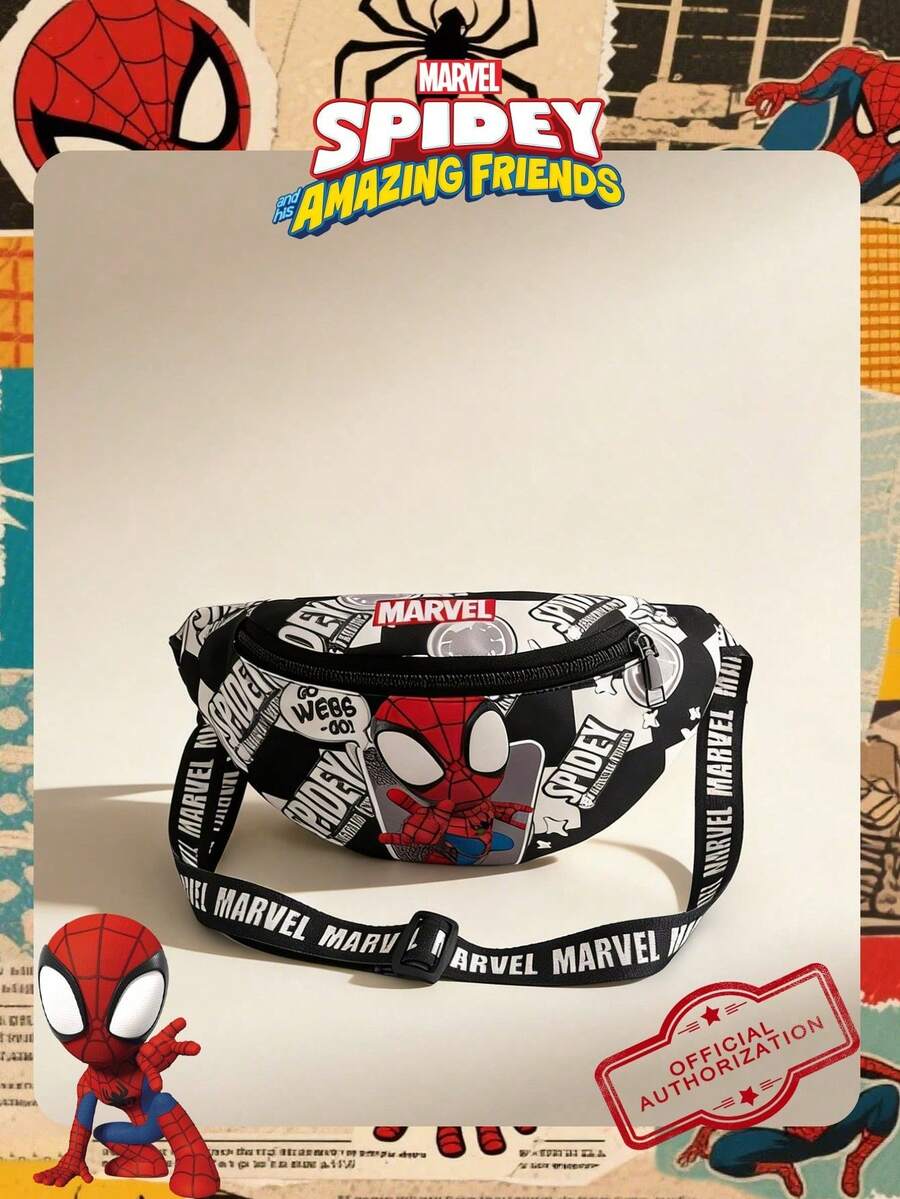 1 Pc Officially Licensed Marvel Spider Man Series Pattern Fashion Waist Bag Casual Multi Functional Shoulder Bag Lightweight Adjustable Shoulder Strap Crossbody Bag For Teens/Students For Daily/Outing/Shopping/Valentine's Day , Thigh Bag - Black - View 1