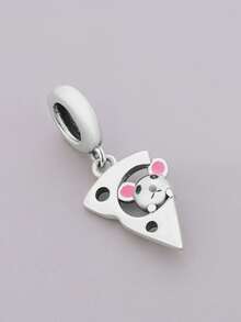 1pc Minimalist 925 Sterling Silver Cheese Shaped Mouse Pendant, Unisex Birthday Gift - Silver - View 3