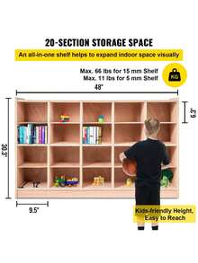Cubby Mobile Tray Storage Cabinet, 20-Compartment Cubby Storage Shelf, Cubby Storage Cabinet 4 X 5, Classroom Cubbies, Classroom Furniture For Home, Daycare And Preschool, Natural - Apricot - View 3