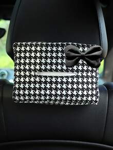 1pc Houndstooth Bow Tie Car Tissue Box, Houndstooth Car Sunvisor Tissue Holder, Multi-Function Napkin Box Auto Accessories - A - View 13