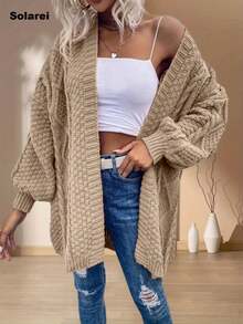 Factory's Closing Down-Selling Everything Cheap To Cut Losses! Last Chance, Once It's Gone, It's Gone! Solarei Women's Clothing Aesthetic Oversized Open Front Cardigan | Lantern Sleeve Layering Top | Casual Fall Winter Outfit #LazyChic #CasualChic #EverydayFashion #FallEssentials Gym Clothes Women Valentine Outfits For Women - Màu be - Xem 1