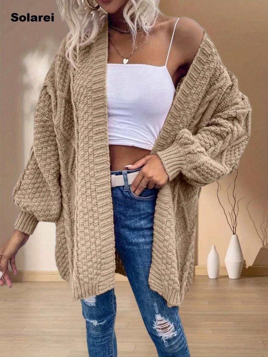 Factory's Closing Down-Selling Everything Cheap To Cut Losses! Last Chance, Once It's Gone, It's Gone! Solarei Women's Clothing Aesthetic Oversized Open Front Cardigan | Lantern Sleeve Layering Top | Casual Fall Winter Outfit #LazyChic #CasualChic #EverydayFashion #FallEssentials Gym Clothes Women Valentine Outfits For Women - Màu be - Xem 1