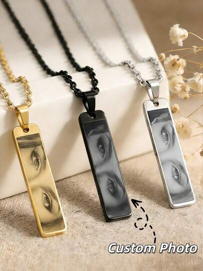 1pc Customized Minimalist Pet Portrait Engraved Letter Rectangle Photo Necklace | Stainless Steel Customized Pet Portrait O-Chain Necklace | Memorial O-Chain Rectangle Photo Necklace | Customized Gift | Friend Necklace | Handmade Necklace | Customized Necklace | Anniversary Gift | Personalized Gift | Gift For Mother | Gift For Girlfriend | Minimalist Necklace | Birthday Gift | Wedding Gift | Memorial Gift | Customized Engraved Name Photo Necklace