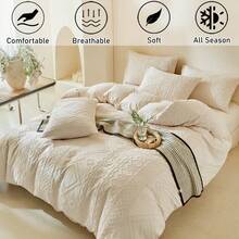 Bộ ga trải giường 2/3 món kiểu Boho dệt jacquard, họa tiết hình học cổ điển, mềm mại và thoáng khí, có thể giặt máy, phù hợp cho phòng ngủ, phòng khách (1 ga trải giường + 1/2 vỏ gối, không kèm ruột chăn) - Màu Khaki - Xem 2