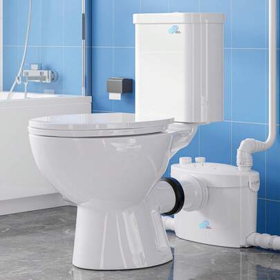 Macerating Toilet System - Silent & Powerful Upflush Toilet For Basement Includes Macerator, Ventilation Pipe & 4 Water Inlets, 2-Piece Upflow Toilet Kit For Bathroom