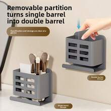 1pc Self-Adhesive Wall-Mounted Storage Rack, Wall-Mounted Organizer Rack, Wall-Mounted Toothbrush & Toothpaste Holder, Suitable For Kitchen, Bathroom, Living Room, Office, Shower Room, Etc. - Multicolor - View 1