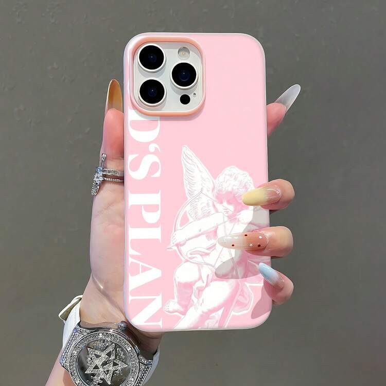 Funda para teléfono con diseño de ángel compatible con fundas para teléfonos   17  16 Pro Max  15 Pro Max  13 y  12 Material dos en uno Protección elegante, un gran regalo para familiares, amigos, amantes, novios/novias y el Día de San Valentín - Rosa - Añade 3