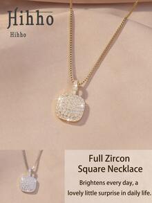 1件简约奢华立方氧化锆方形吊坠项链，小巧精致，低调闪耀，适合日常佩戴、通勤和约会。 - 方形 - 查看 2