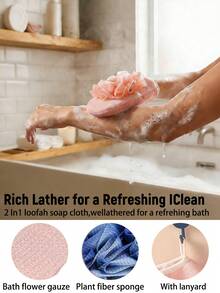 2-In-1 Bath Towel And Bath Sponge, Double-Sided Multi-Functional Bath Glove, Soft Mesh Washcloth, Skin-Friendly Exfoliating Bath Sponge Cleaning Tool, Soft Cute Girl-Shaped Exfoliating Sponge Bath Accessories, Removes Dead Skin, Bathroom Supplies, Fragrance-Free. - Multicolor - View 4