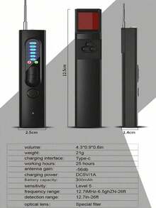 Dispositivo de protección de privacidad definitivo, detector de señal inteligente multifuncional anti-espionaje, anti-escucha y anti-vigilancia, detector de cámara infrarroja para el hogar/habitación de hotel, localizador inalámbrico anti-escucha para automóvil - Negro - Ver 12