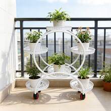 White Iron Potted Plant Stand 4 Tier 6 Tray 16.53lbs Load 4 Lockable Wheels Flower Pot Holder For Indoor Outdoor - 1 - View 2