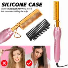 GOIPLE Electric Hot Comb Ceramic Hair Straightener, Heat Pressing Comb For Wigs & Natural Hair, Multifunctional Styling Tool For Straightening Curling Wig Grooming, With Multiple Combs Hair Clips Bands Anti-Scald Case, With Free Wig Tools Gift - US A Type Plug(110-127V) - View 6