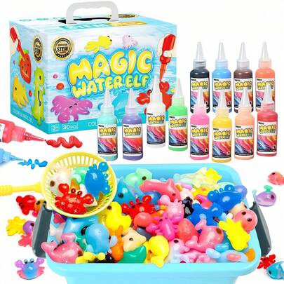 Kit DIY de 30 piezas "Elfos de Agua Mágicos" con Hidrogel de Colores - Kit de Manualidades Educativas para Niños y Niñas, Incluye 12 Pegamentos Mágicos, 12 Moldes de Vida Marina (Pulpo, Pez, Estrella de Mar y Más) y Molde de Calamar, Hecho de Material ABS Duradero. ¡Perfecto para Actividades STEM, Juegos Sensoriales, Proyectos Escolares, Manualidades Caseras, Regalos Creativos, Fiestas Infantiles, Cumpleaños y Navidad! Inspira la Imaginación, la Ciencia y la Diversión Ilimitada.