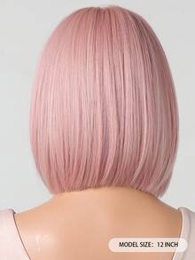 12 Inch Pink Bobo Wig With Bangs, Women's Heat Resistant Y2K Style, Suitable For Parties And Cosplay - Pink - View 8