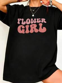 Flower Girl Pattern Symbolizes Inner Peace Natural Beauty And Positive Energy Retro Pink Letter Print Reflects Confidence Casual Oversized Men T Shirt 220g - Black - View 1