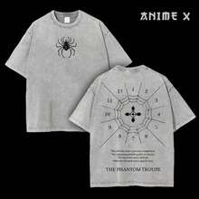 Retro Heavy Limited The Phantom Troupe  Anime Double Printed Vintage  Washed Unisex Oversize Anime Manga Washed Heavyweight Cotton T-Shirt, Gift For Anime Fan Lover - 灰色 - 查看 7