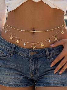 2pcs Bohemian Style Multi-Layer Beaded Waist Chain, Beach Starfish Body Jewelry For Women - Gold 2 Pieces - View 8