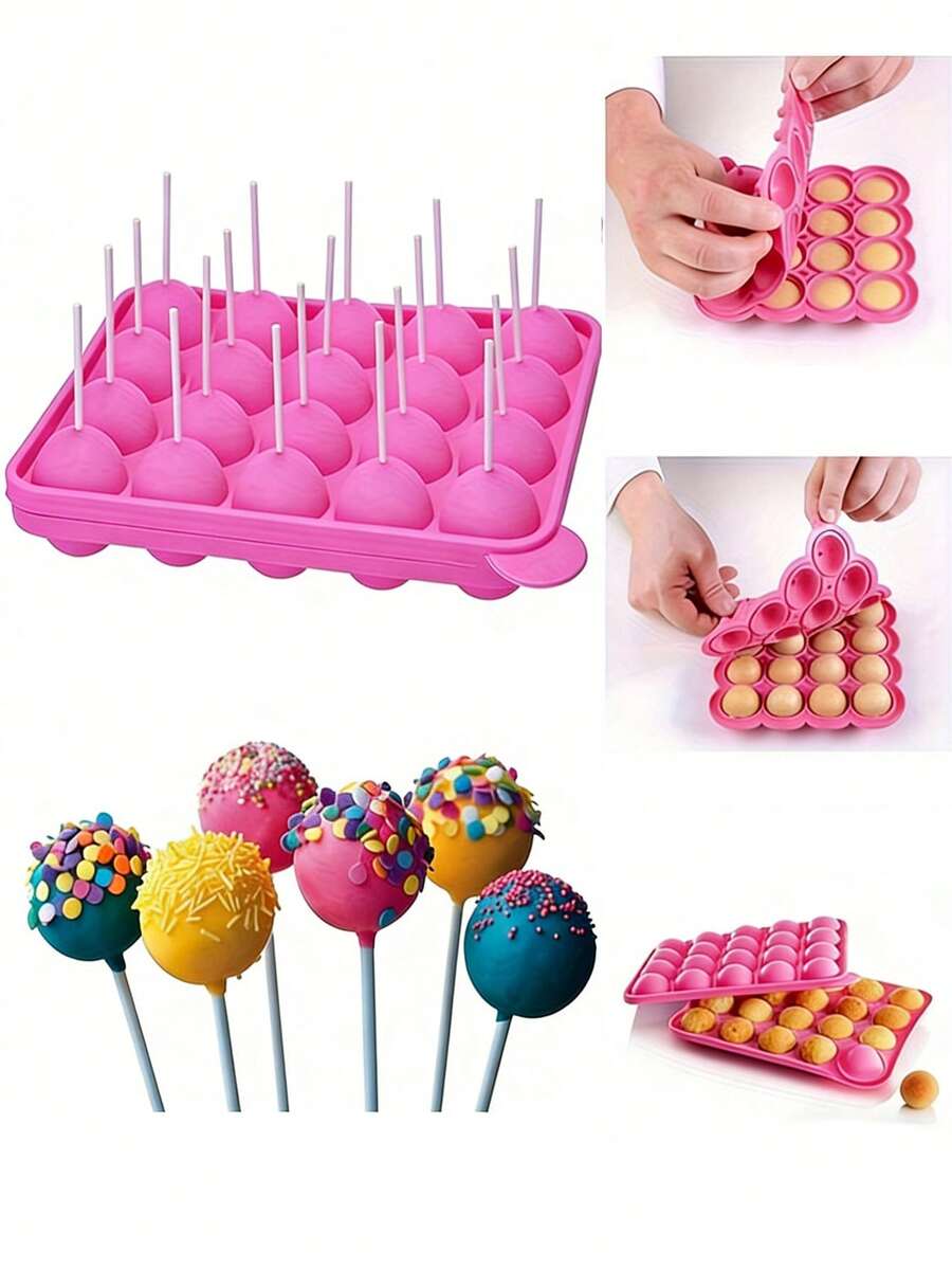 Cetakan Lolipop Silikon 20 Rongga dengan 100 Batang Lolipop - Cocok untuk Cokelat, Permen, dan Bola Kue - Alat Panggang Anti Lengket untuk Penggunaan di Rumah dan Restoran