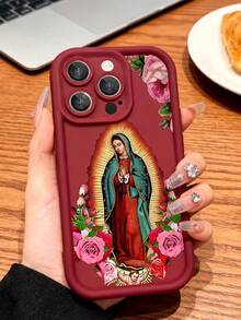 Virgin Mary Phone Case, Religious Style, Phone Case For IPhone 17 Pro Max 17 Air 17Pro 16 15 14 13 12 11 Pro Max, Catholic Gift, Floral Virgin Mary Design, Rose Bouquet Theme, Holy Icon Art, Spiritual Gift Idea, Devotional Present - 紅色 - 查看 1