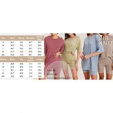 Pajamas 2 Piece Lounge Sets Ribbed Knit Matching Outfits T-Shirt Biker Shorts Sleepwear Loungewear Sweatsuits - Camel - View 4