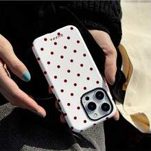 GIIPPA 1个白色底酒红色波点手机壳，兼容 15/14/13；1个时尚棕色波点手机壳，兼容 15/14/13 Pro Max/Plus；防震全方位保护；纤薄贴合设计；适合女性和女孩；货号：35460；也兼容 17 Air。 - 白色 - 查看 4