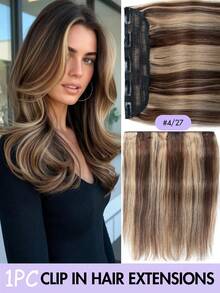 1pc Human Hair Clip-In Hair Extensions, 14-22 Inches Straight Natural Black Silky Hair Pieces, Increase Hair Volume, Simple For Daily Wear And Party, Women - Multicolor - View 30