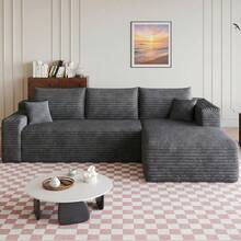 No Assembly 95" L Shaped Cloud Sectional Sofa Plush Corduroy Deep Seat Upholstered Corner Couch For Living Room - 灰色 右邊 - 查看 1