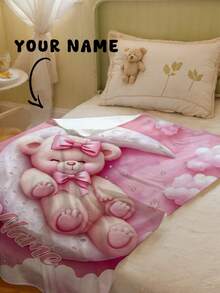 1pc Customizable Personalized Text Cute Bear Pattern Commemorative Blanket, Suitable For Home Sofa, Bed And Bedroom - Multicolor - View 14