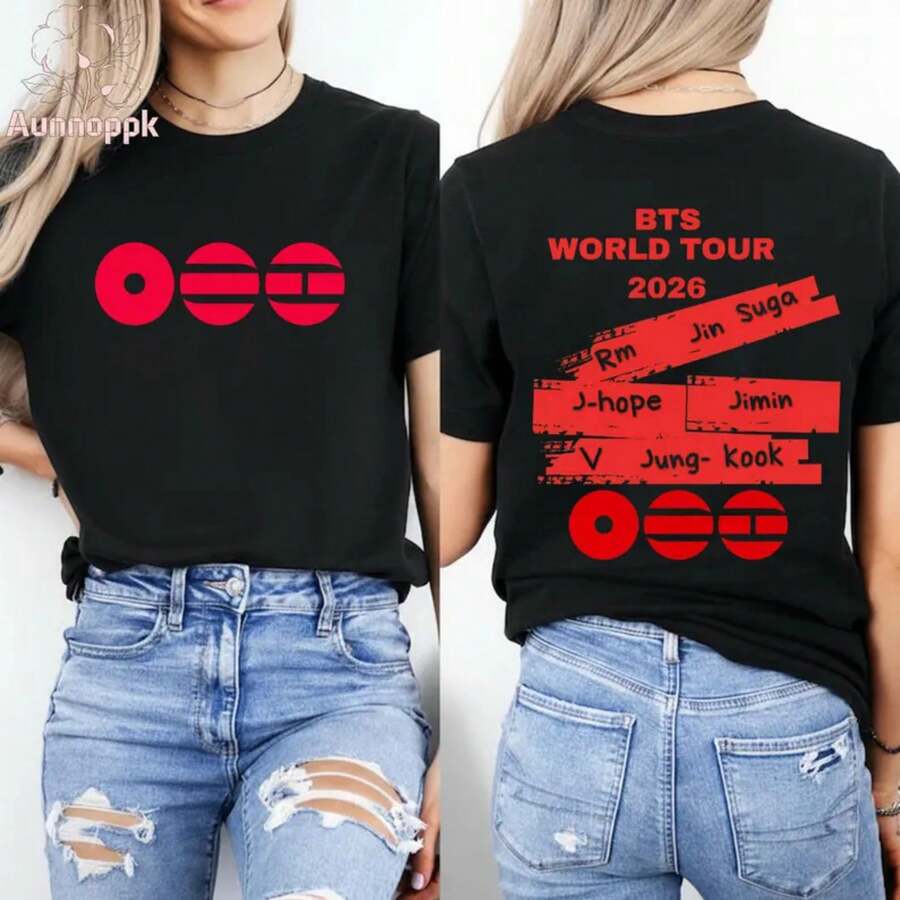 Sudadera de regreso de Bangtan, Sudadera de gira mundial 2026, Cuello redondo de concierto de gira mundial ARMY, Mercancía, Camiseta de fan de ARMY, Regalo para ARMY - Negro - Ver 1