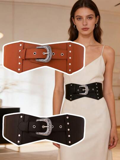 1件装女士束腰带，韩式优雅风格，多功能塑身腰带，弹力宽腰带，适合通勤、宴会、日常穿着