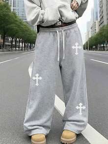 Men's Casual Sweatpants, Loose Straight-Leg Fit, Comfortable Drape, Suitable For Home And Outdoor Activities. Can Be Gifted As Couples' Present. Made Of 100% Polyester, With Drawstring Waistband For Adjustment, Available In Multiple Colors. - Grey - View 6