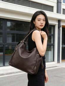 Women's Retro Large Capacity Tote Shoulder Bag - 咖啡 - 查看 2