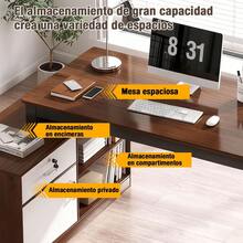 Escritorio Con Librero Ejecutivo Para Computadora  En L - Multicolor - Ver 4