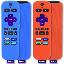 [2 Pack] Red+Blue Silicone Protective Case For Roku Voice Remote 2021 Anti-Slip Shockproof Cover Compatible With Roku Express 4K+ - 藍色和紅色 - 查看 1