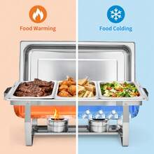 2/4/6-Pack Stainless Steel Buffet Server Set, 3-Well Rectangular Chafing Dish Multi-Compartment Food Warmer For Catering, Wedding Events, Home Parties - 銀色 4 件裝 - 查看 5