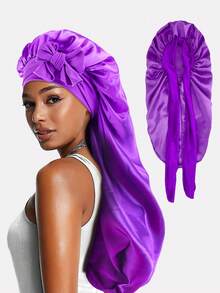 2 piezas Gorros de dormir de satén largos con cinta elástica para mujer, adecuados para uso diario - Multicolor - Ver 6