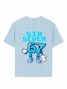 Soft & Comfortable Funny Number 67 Graphic Print Summer Top For Boys, Fashionable - Baby Blue - View 7