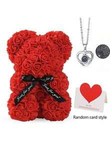 玫瑰熊礼盒套装 - 送给祖母、母亲节、情人节、周年纪念日、婚礼、生日、新娘送礼会的完美礼物 - 彩色 - 查看 8