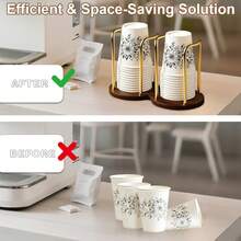 Stylish Wooden Cup Dispenser For 3oz-8oz Paper & Plastic Cups - Perfect Organizer For Bathroom Countertop And Kitchen Coffee Station - Cà phê nâu - Xem 2