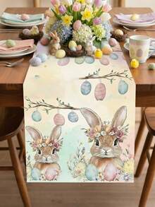 1 Khăn Trải Bàn Phục Sinh Bằng Polyester | 1 Khăn Trải Bàn Hình Chữ Nhật Bằng Polyester Họa Tiết Hoa Màu Nước Hình Thỏ và Trứng Phục Sinh, Phong Cách Mùa Xuân Mộng Mơ Với Trang Trí Cành Cây và Trứng, Không Nhăn và Dễ Vệ Sinh, Thích Hợp Cho Lễ Phục Sinh, Tiệc Mùa Xuân, Ăn Uống Tại Nhà, Trang Trí Không Khí Ngày Lễ và Các Buổi Tụ Họp Ngày Lễ. - Nhiều màu - Xem 12