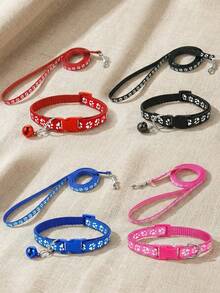 Ensemble de collier et laisse pour chat avec pendentif à motif de patte mignon, collier de chat réglable pour petit animal, collier doux pour animal de compagnie convenant aux petits chiens et chats, disponible en rose et bleu, accessoires pour animaux de compagnie légers, convenant aux chatons et chiots, fournitures pour animaux de compagnie , laisse en nylon avec fermoir en métal, fournitures pour animaux de compagnie à motif de patte - Multicolore - Voir 2