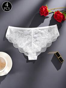 FOVTY 4 pièces Sous-vêtements de sport simples, confortables et légers pour femmes, style respirant à taille mi-haute - Blanc - Voir 4