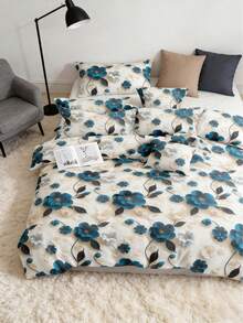 1 Set 5D Floral Digital Printed Duvet Cover Set (1 Duvet Cover, 2 Pillow Shams), Fresh Pastoral Style, Suitable For Bedroom, Dormitory, Vacation Home, All Seasons - 13# - View 4