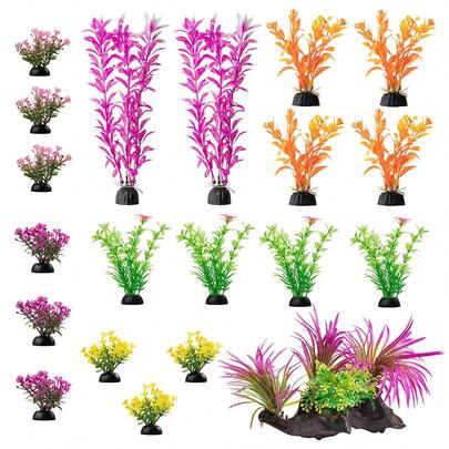 13/20/30pcs Aquarium Decorations Plants, Aquarium Decor Plants, Colorful Fish Tank Accessories, Mini Fish Tank Plants Plastic Decoration For Aquariums