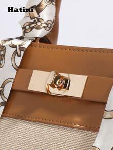 Fashionable Patchwork Kelly Handbag, Twist Lock Strap Small Square Bag, Commuter Shoulder Bag, Versatile Crossbody Bag, Vibrant Color Block Design, Suitable For Commuting, Dating, Shopping, Leisure, Vacation, Music Festival, Party - màu nâu - Xem 4