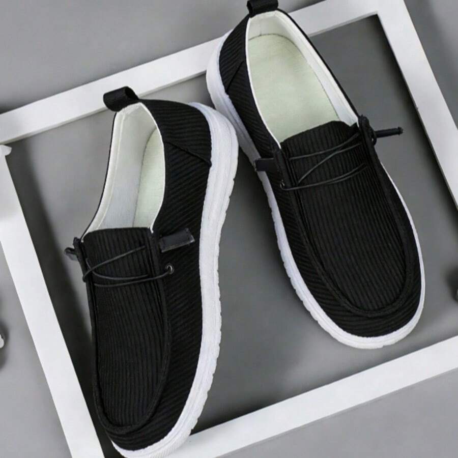 Women's Casual Simple Sports Shoes, Comfortable Non-Slip Lace-Up Soft-Soled Sports Shoes, Suitable For Women's Outdoor Activities, Low-Top Comfortable College Style Shoes, Slip-On Outdoor Sports Shoes, Multi-Color And Multi-Use All-Season Shoes - 黑色 - 查看 1