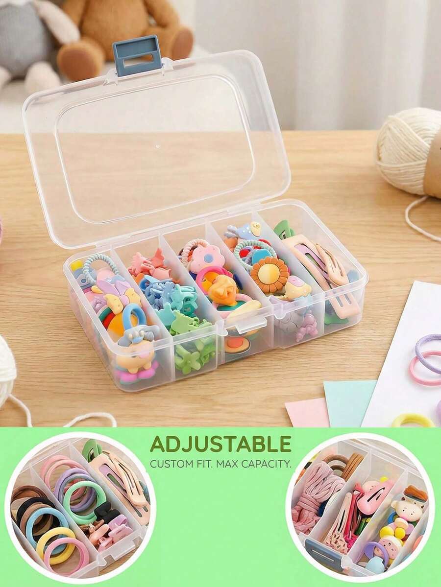 Girls Hair Accessories Storage Box, Plastic Dustproof Organizer Box With Lock, Bow Hair Clip With Divider, Transparent Stackable Storage Box For Bathroom, Bedroom, Vanity, Suitable For Hair Clips, DIY Jewelry, Bracelets, Nail Art And Small Craft Parts - Multicolor - View 1