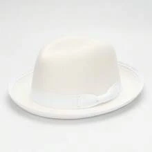 Men Women Felt Fedora Hat Stylish Decorative Band Design Derby Hat Roll-Up Wide Brim Jazz Cap - White - View 4