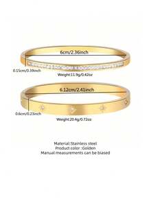 VceTd 1/2PCS Fashion Minimalist Style Stainless Steel Women's Bracelet With Glass Decor Tennis Chain Design, Suitable For Daily Wear Or Commuting - Yellow Gold - View 2