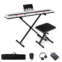 Lifezeal 88-Key Electric Piano Keyboard With Adjustable Stand Stool, Light-Up Keys & Buttons White/Black - 美規A型插(110-127V) - 查看 2